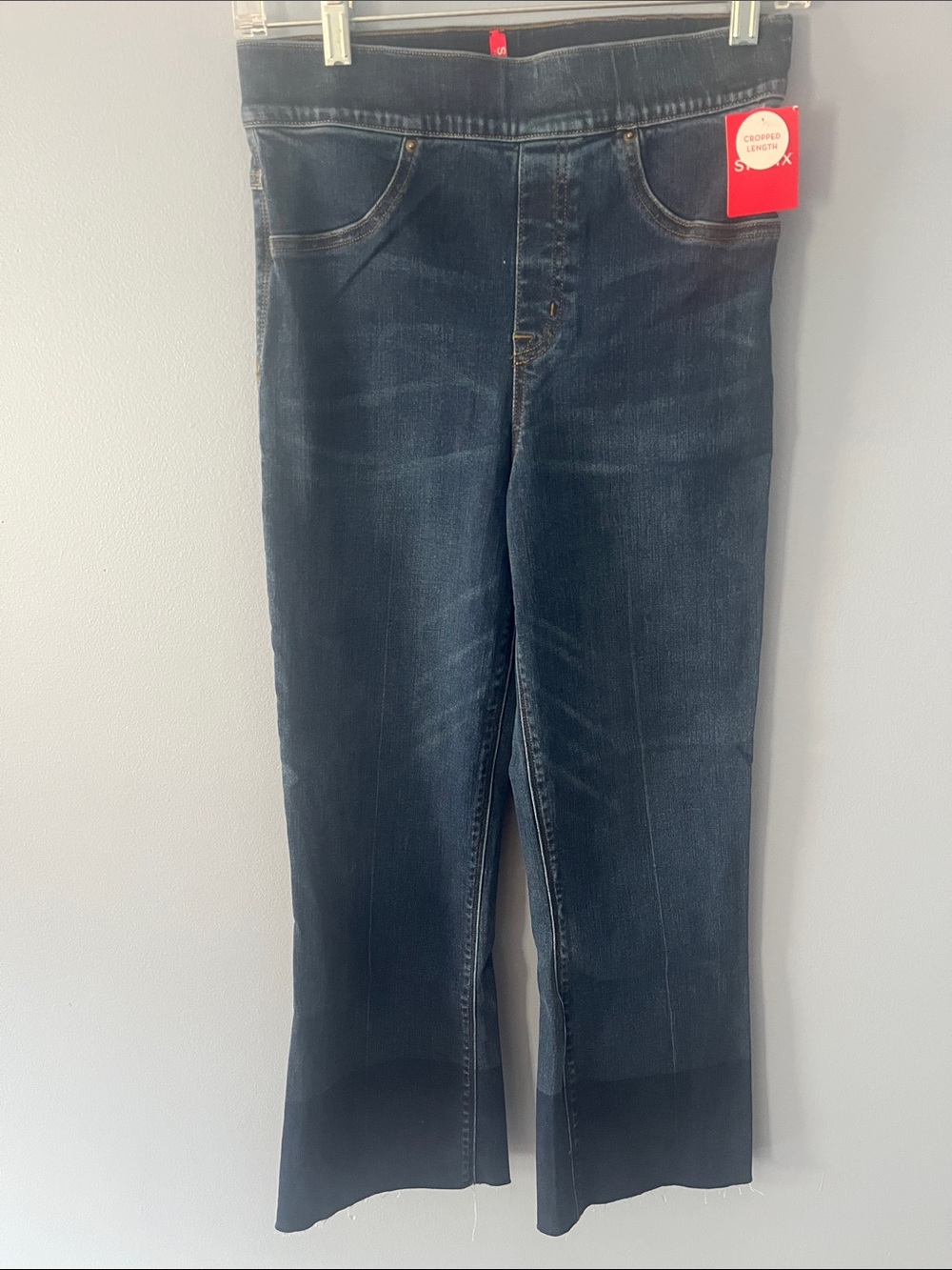 Spanx Dark Wash High-Rise Straight Crop Jeans